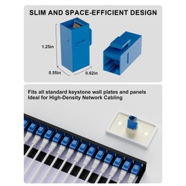 VANDESAIL RJ45 Coupler Cat6 Keystone Jack 20-Pack, Female to Female UTP Inline Ethernet Network Coupler for Wall Plates & Patch Panels – Blue