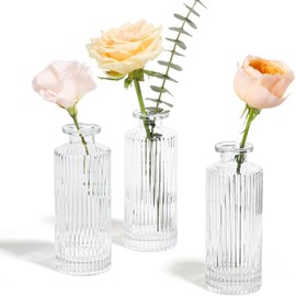 ComSaf Glass Bud Vases Set of 3, Small Flower Vases in Bulk 2"L x 2"W x 5.2"H