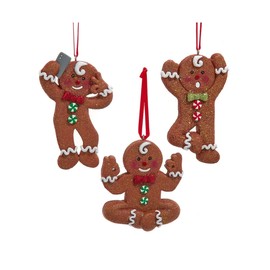 Kurt Adler Yoga Pose and Selfie Gingerbread - 3.5 Inch Brown Resin Decorative Hanging Holiday Ornament; Set of 3