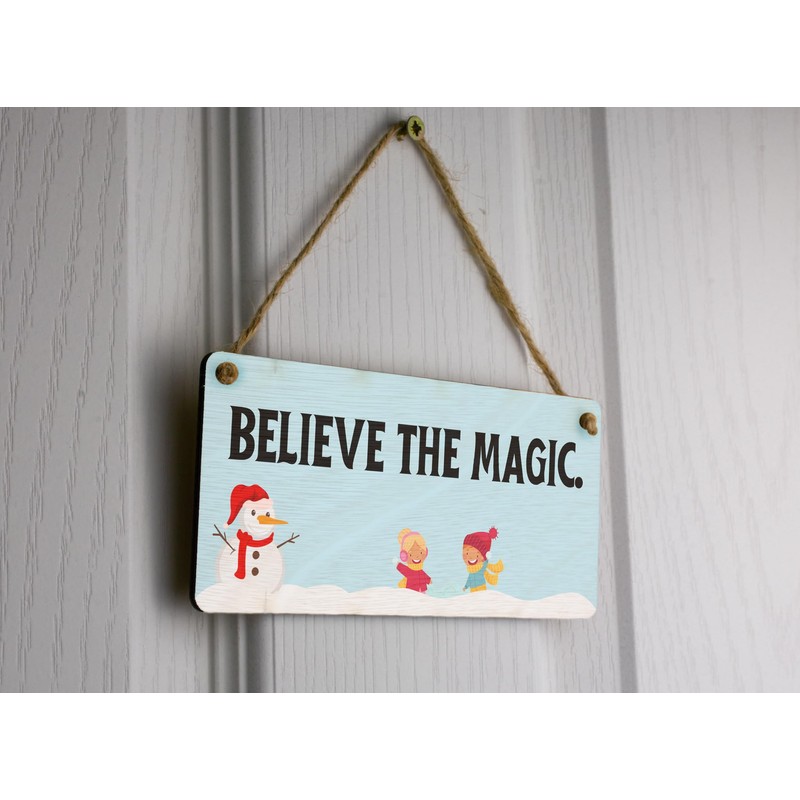 Believe the Magic Festive Plywood Hanging Sign - Christmas Decor