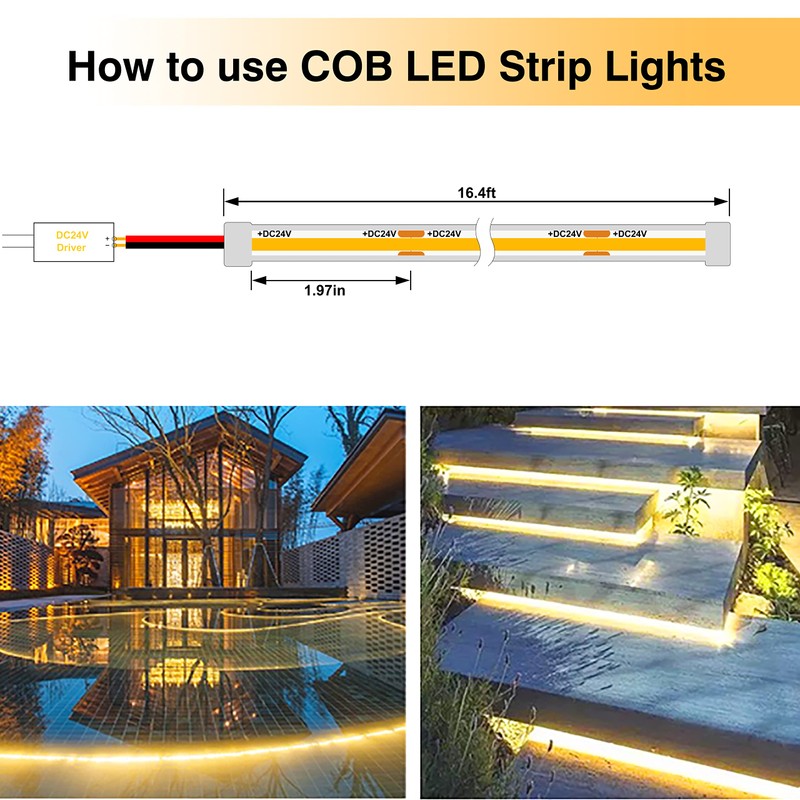 Pandery COB LED Strip Lights,2700K Warm White,24V led Light Strips