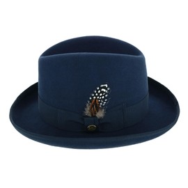 Epoch hats company Men's Wool Felt Homburg Godfather Hat with Feather, Small, Navy