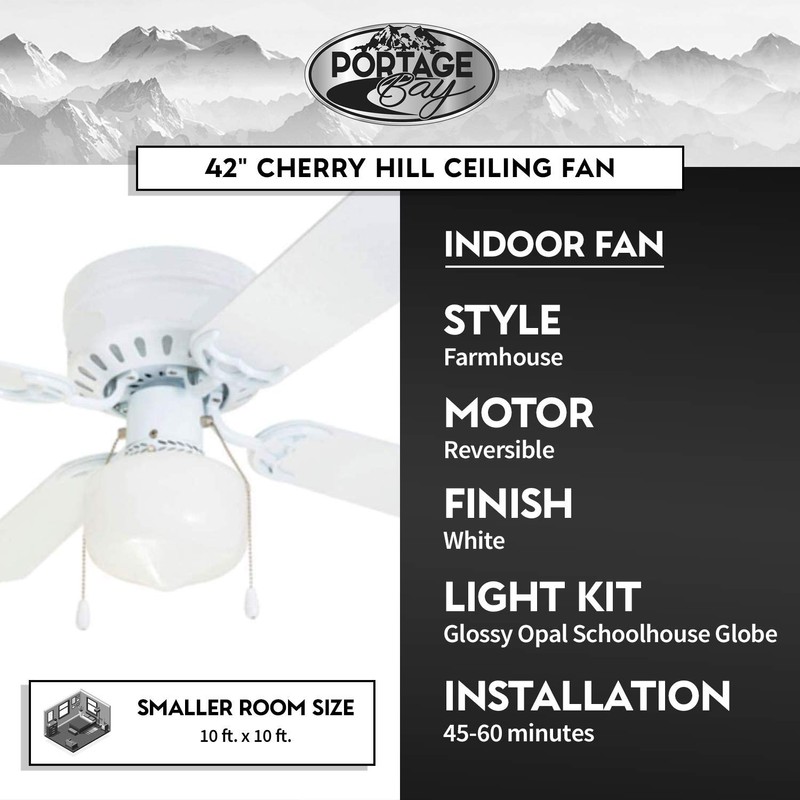 Portage Bay 51491 Cherry Hill Ceiling Fan, 42, White
