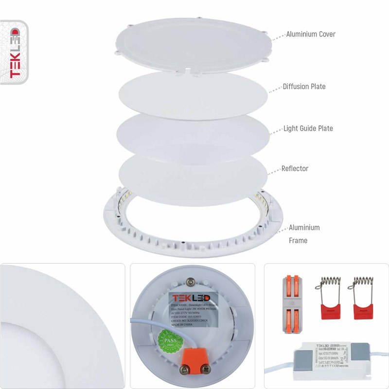 TEKLED LED Round Recessed Ceiling Light | Flat Panel Ultra