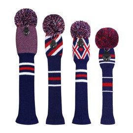 Scott Edward Knitted Golf Head Covers 4PCS Handmade Fit Well for Driver and Fairway Woods with Long Neck Pom Pom Golf Club Headcovers Set Colorful Multiple Colors