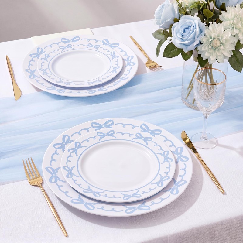 60 Pcs Blue Plastic Plates Set for Wedding Party Guests