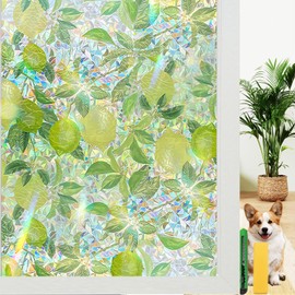 Window Privacy Film Stained Glass Rainbow Window Film with Installation Kits, 3D Static Cling Decorative Windows Decals, UV Blocking & Heat Control Non-Adhesive (Lemon, 11.8"x78.7")