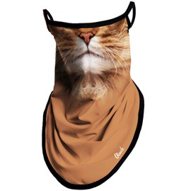 Obacle Bandana Face Mask with Ear Loops Neck Gaiter Face Mask Scarf Face Cover for Men Women (Cat Cute Brown)