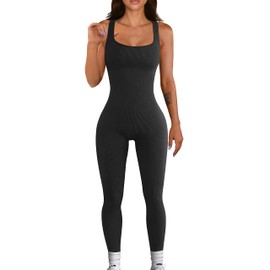 YIOIOIO Women Workout Seamless Jumpsuit Yoga Ribbed Bodycon One Piece Square Neck Leggings Romper