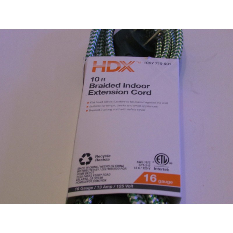 HDX 10 FEET BRAIDED INDOOR EXTENSION CORD 16 GAGE 3