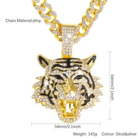 KNITUKL Cuban Link Chain for Men, Miami Mens Chain Silver Gold Plated Bling Necklace Diamond Chain for Men Iced Out Chain Hip Hop Jewelry (Tiger-golden)