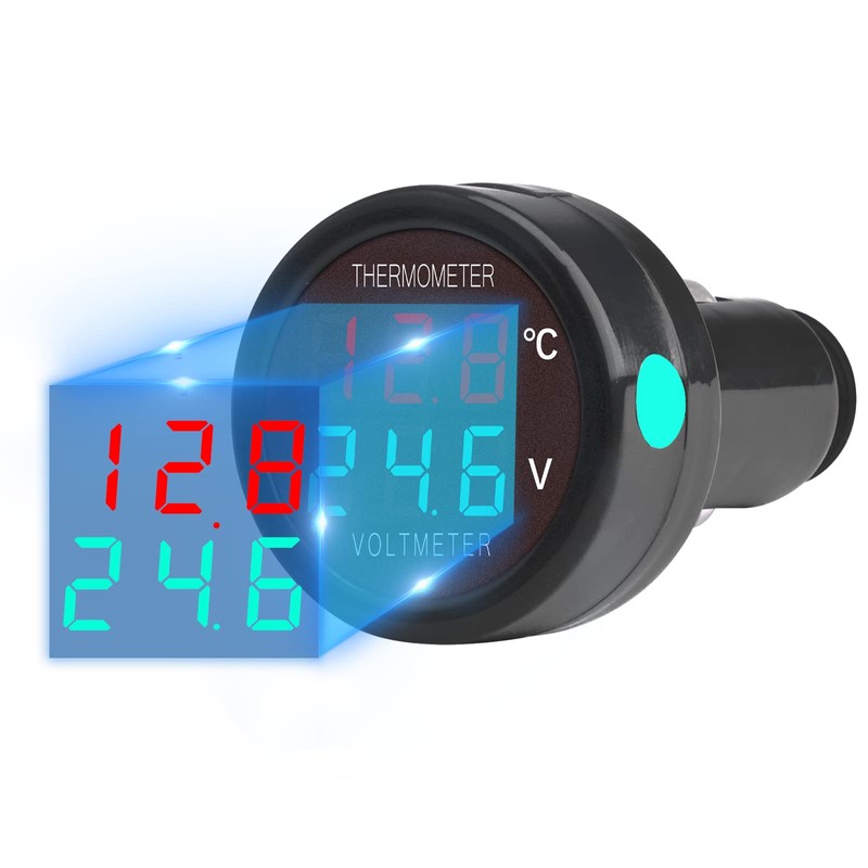 DiyStduio 2 in 1 Digital Voltmeter Thermometer DC8-36V Dual Display