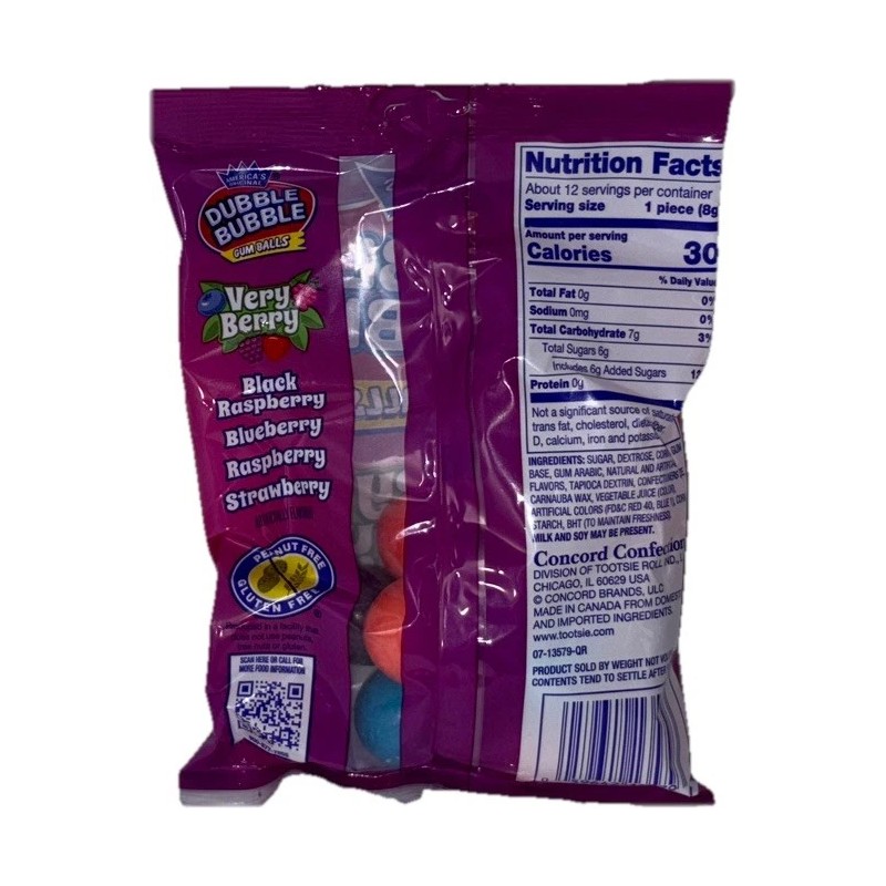 Dubble Bubble Very Berry Flavored Bubble Gum Balls-1ea 3.3oz Bag-NEW-SHIP