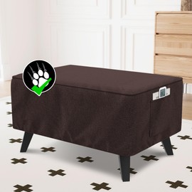 H.VERSAILTEX Soft Sturdy Linen Look Ottoman Cover Rectangle Fit Length 43"-44" Footrest Ottoman Slipcovers for Foot Stool & Folding Storage Furniture with Storage Side Pocket - Heather Chocolate