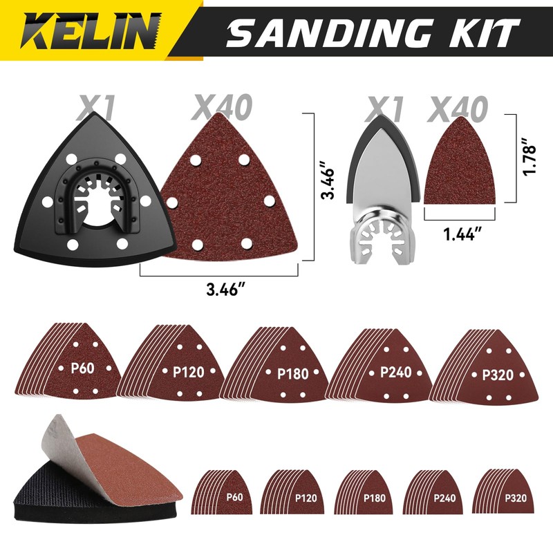 KELIN 118 PCS Multitool Blade Kits Cutting and Sandpaper Oscillating