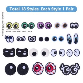 FREEBLOSS 36Pcs Eyes Patch Embroidery Cartoon Eyes Iron On Patches 18 Styles Embroidered Patches Applique Costume Accessories for Clothes