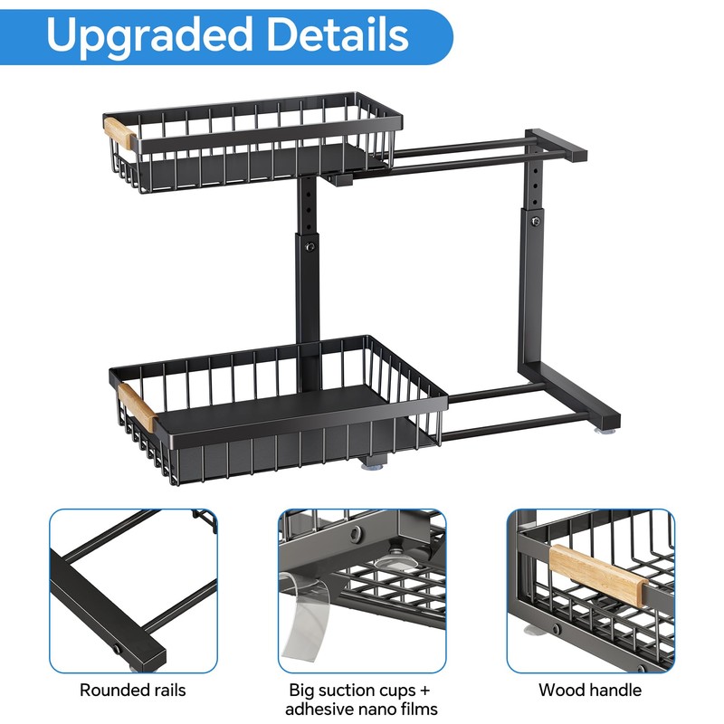 Under Sink Organizer,2 Pack Under Sink Organizers and Storage Basket,