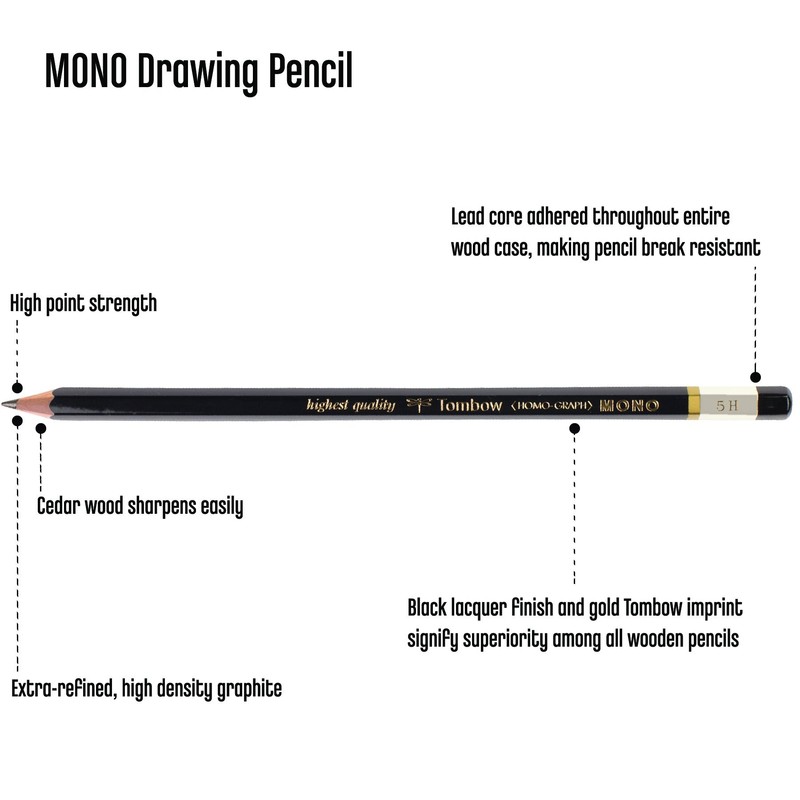 Tombow MONO Drawing Pencil, 5H, Graphite 12-Pack