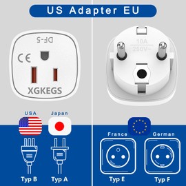 US to EU Adapter, USA Plug Adapter USA to Europe, Travel Plug US to EU, for America, US, Japan, Canada, Mexico, Pack of 2, White