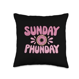 Sunday Phunday Donut Lover Gift Funny Pun Donut Doughnut Throw Pillow