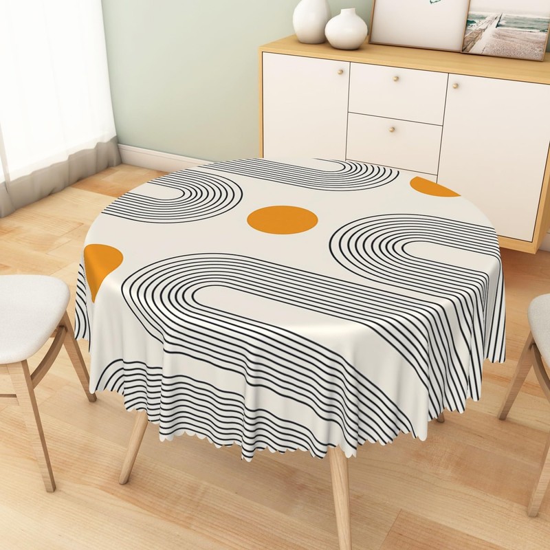 TTQYFNM Boho Mid Century Round Tablecloth 70 Inch Minimalist Abstract