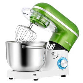 Aucma Stand Mixer,6.5QT 660W 6-Speed Tilt-Head Food Mixer, Kitchen Electric Mixer with Dough Hook, Wire Whip & Beater (Green-White, 6.5QT) (Renewed)