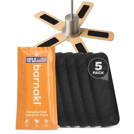 Barnakl Ceiling Fan Air Purifier Pads, Activated Coconut Shell Carbon Fan Filters Trap Dust, Odors & Allergens, Easy-Stick Universal Fit for Ceiling Fan Blades, Odorless & Unscented - (5 Count)