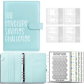 QOWUXHZ Savings Book for Money 100 Envelopes Challenge Folder Budget Planner Saving Challenge with Transparent Money Envelopes Budget Sheets and Label Stickers Money Saving Folder
