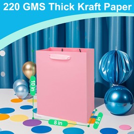 MOXARYSU 5 Pcs Medium Pink Gift Bags: 8x5x10 Inches Gift bags With Handles Party Favor Bags For Party,Birthday,Baby Shower,Wedding（Pink, No Tissue Paper）