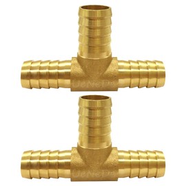 Uenede 2PCS Brass 5/8" to 3/4" to 5/8" (16-19-16 mm) Barb Reducer Tee Splicer Mender Hose Barbed Fitting 3-Way Reducing Union Intersection for Water/Oil/Gas