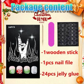 Christmas Press on Nails Short Square Fake Nails Snowflake Fake Nails with Red Green Sliver Glitter Design Artificial Glossy Glue on Nails Winter Full Cover Xmas Acrylic Nails for Women DIY Decoration