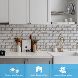 V-MOZZA 100-Piece Peel and Stick Backsplash, 3" x 6" Peel and Stick Wall Tiles PVC Subway Tile Stick on Backsplash for Kitchen Fireplace Bathroom