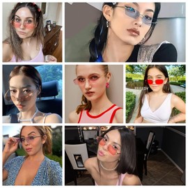 FEISEDY Rimless Y2K Sunglasses - Retro Small Narrow Clear Eyewear, Vintage Rectangle for Women Men B2643