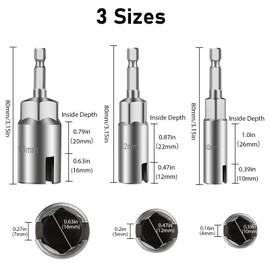 SUNJOYCO 3PCS Power Wing Nut Driver Set, 1/4" Hex Shank Slot Wing Nuts Bolt Driver Hook Drill Bit Socket Wrenches Tools for Panel Nuts Screws Eye C Hook Bolt Q-Hanger, 10mm 12mm 16mm