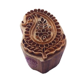 Ornate Print Stamp Brass Paisley Pattern Wood Clay Block