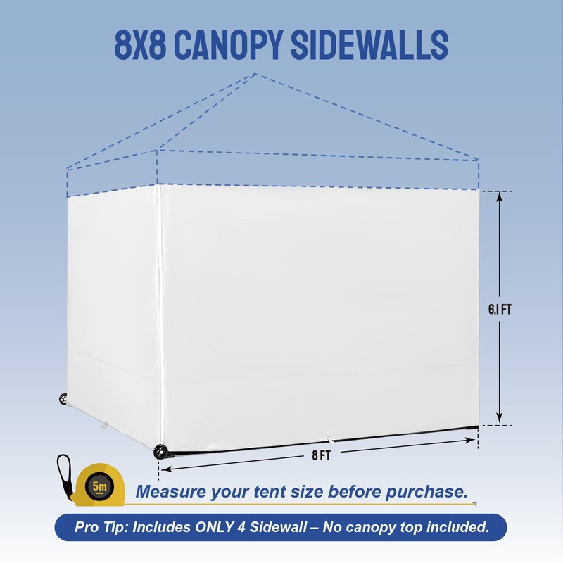 CROWN SHADES 8x8 Canopy Sidewalls (4pck) - Replacement Walls for