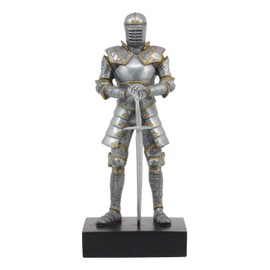Ebros Italian Medieval Knight Champion Standing Ground Statue On Black Pedestal Base 9" Tall Suit of Armor Long Swordsman Figurine