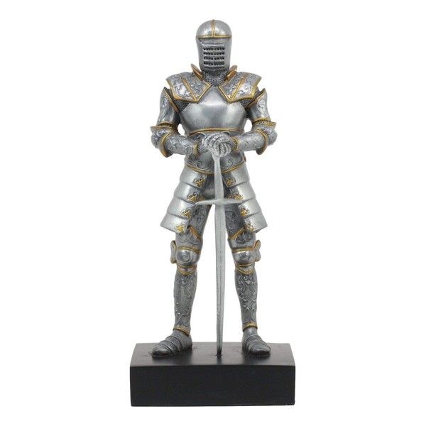 Ebros Italian Medieval Knight Champion Standing Ground Statue On Black