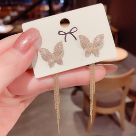 Butterfly Earrings Gold Bow Earrings Sparkly Statement Earrings for Women Popular Long Dangle Earrings Prom Ribbon Earrings Formal Earrings