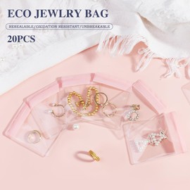 HOMEHIVE Travel Jewelry Bags, 20Pcs Clear Travel Jewelry Organizer, Portable Anti Tarnish Jewelry Storage Pouch Bag Gift for Women Girl, 20Pcs Pink Bags