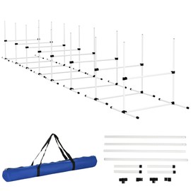 FocusOnHome 8 Piece Dog Agility Training Equipment for Dog Agility Course with Adjustable Height Jump Bars, Included Carry Bag, & Displacing Top Bar, White