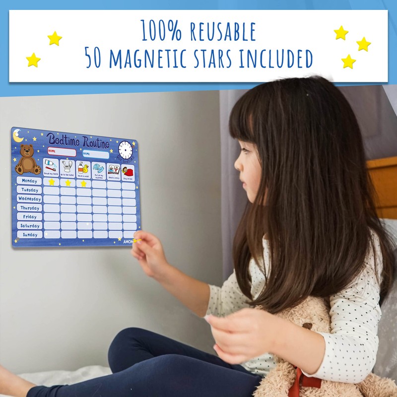 Amonev Magnetic Bedtime Routine Chart Reward Chart and Sleep Training
