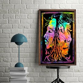 ICC Poster Wall Hanging Tapestries Tapestry Bohemian Decoration Psychedelic Hippie Large Vintage Gift Wall Hanging Dorm Decor Blanket Hippy Rasta Reggie Collage Mat Decoration (Bob Marley Lion Face)