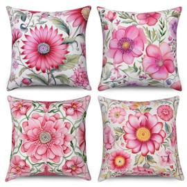 ASDCXZ Pillow Cover Retro Flowers 40x40 cm 4er Set, Retro Rose Flower Leaves Sofa Cushion Decorative Cushion Covers Washable Polyester Flax Textile Outdoor Cushion Pillow Cover Cushion Cover