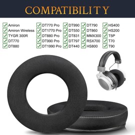 SOULWIT Kühlgel Ersatz Ohrpolster für Beyerdynamic Amiron/Amiron Wireless/T70/T90/T5P/MMX300/TYGR 300R/HS200/HS400/HS800/RSX700, Ohrpolster mit Ice Silk Gewebe, weichem Schaum