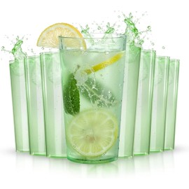 VerdureWare 24 oz Hammered Plastic Tumblers – Set of 8 Green Reusable Cups – BPA