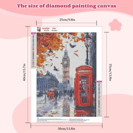 NEWENMO DIY Big Ben Diamond Painting Adults, Red Telephone Box Diamond Painting Pictures, 5D Autumn Leaves Diamond Painting Set, Aesthetic for Wall Decoration, Home Gifts, 30 x 40 cm