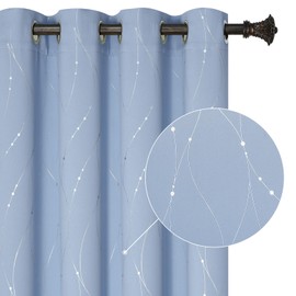 BUHUA Blackout Curtains for Bedroom 2 Panels Set, Grommet Thermal Insulated Room Darkening Window Curtains & Drapes with Wave Line and Dots Printed for Living Room, 52W x 72L Inch, Baby Blue