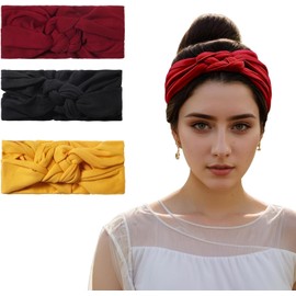 Headbands for Women Sailor Knot Headband Double Wide Elastic Adjustable Braided Hair Bands Non Slip for Girls Boho Stretchy Turban Headwrap Yoga Workout,Solid Color, 3Pcs (Multiple colors, One size)
