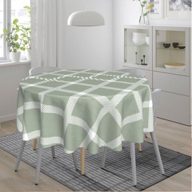 YETTA YANG Sage Green and White Plaid Farm Waterproof Picnic Patio Party Round Table Cloth Cover Decorations Fabric 60 Inch Circular Tablecloth for 20-47 Inch Home Dining Room Kitchen Decor